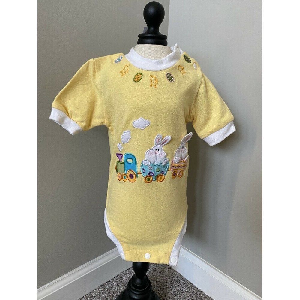Springtime Creations Yellow Easter Bunny Egg Train Embroidered 1 Piece 6 Month